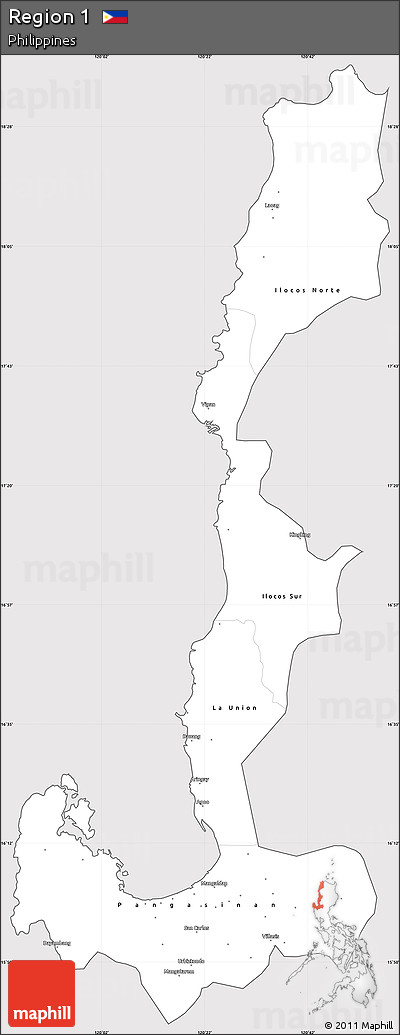 Silver Style Simple Map of Region 1, cropped outside