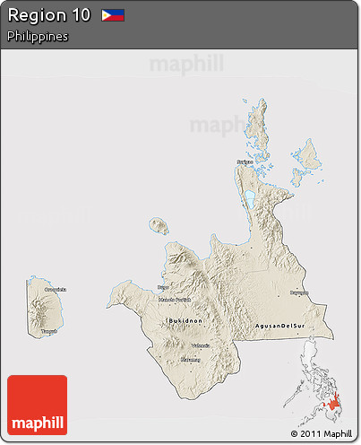 Shaded Relief 3D Map of Region 10, cropped outside