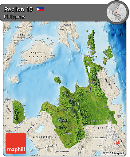 Satellite Map of Region 10, shaded relief outside
