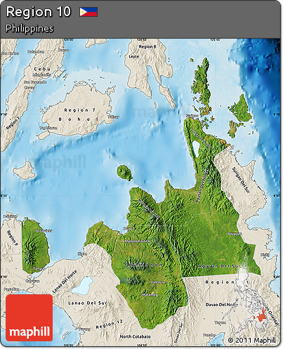 Satellite Map of Region 10, shaded relief outside