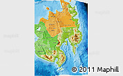 Physical 3D Map of Region 11, political shades outside