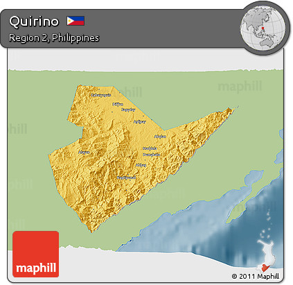 Savanna Style 3D Map of Quirino, single color outside