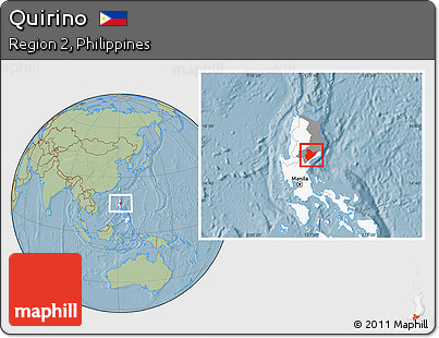 Savanna Style Location Map of Quirino, highlighted country, highlighted parent region, hill shading