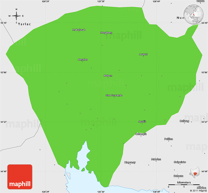 Map Of The Pampanga Political Simple Map Of Pampanga, Single Color Outside, Borders And Labels