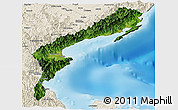 Satellite Panoramic Map of Aurora, shaded relief outside