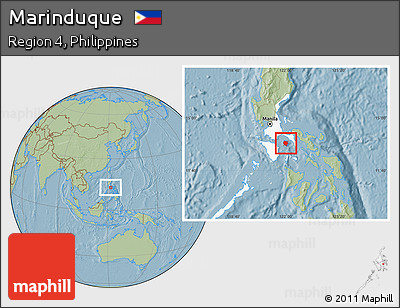Savanna Style Location Map of Marinduque, highlighted parent region, hill shading