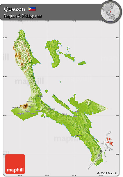 Physical Map of Quezon, cropped outside