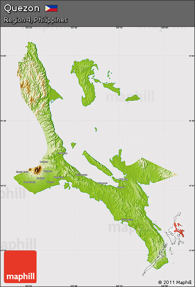 Physical Map of Quezon, cropped outside
