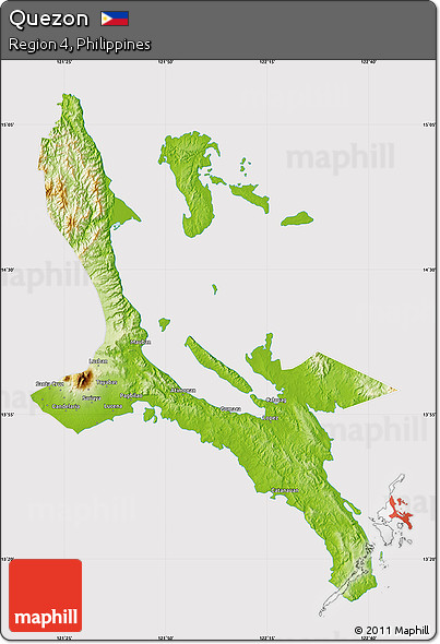 Physical Map of Quezon, cropped outside