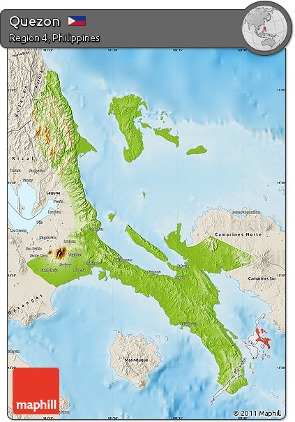 Physical Map of Quezon, shaded relief outside