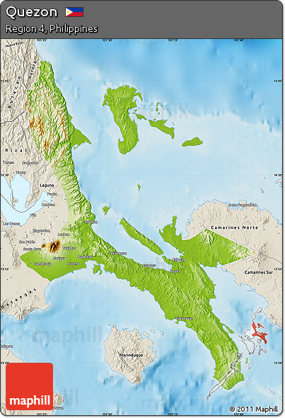 Physical Map of Quezon, shaded relief outside
