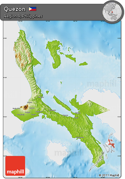 Physical Map of Quezon, single color outside
