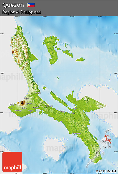 Physical Map of Quezon, single color outside