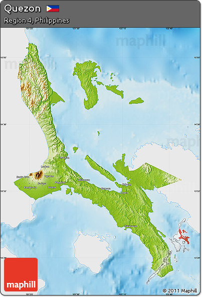 Physical Map of Quezon, single color outside