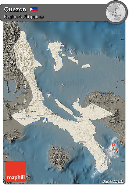 Shaded Relief Map of Quezon, darken