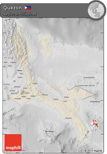 Shaded Relief Map of Quezon, desaturated