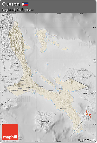 Shaded Relief Map of Quezon, desaturated