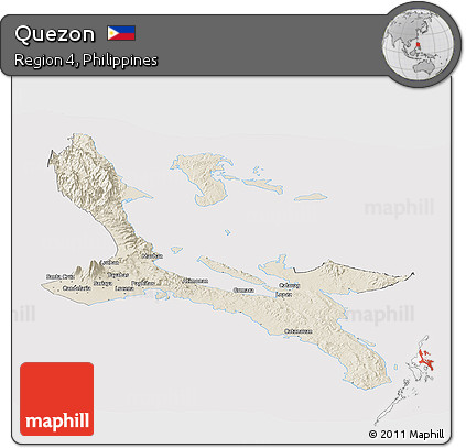 Shaded Relief Panoramic Map of Quezon, cropped outside