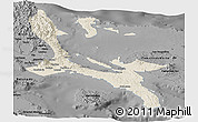 Shaded Relief Panoramic Map of Quezon, darken, desaturated