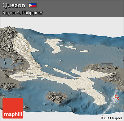 Shaded Relief Panoramic Map of Quezon, darken