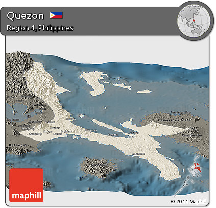 Shaded Relief Panoramic Map of Quezon, darken