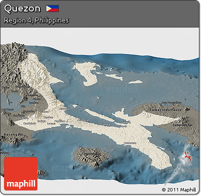 Shaded Relief Panoramic Map of Quezon, darken