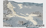 Shaded Relief Panoramic Map of Quezon, darken, semi-desaturated