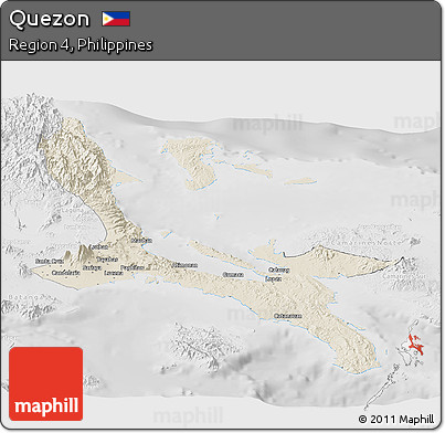 Shaded Relief Panoramic Map of Quezon, lighten, desaturated
