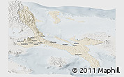 Shaded Relief Panoramic Map of Quezon, lighten, semi-desaturated