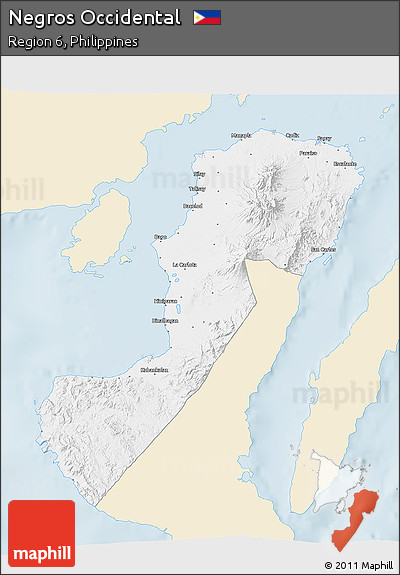 Classic Style 3D Map of Negros Occidental, single color outside