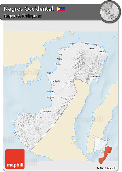 Classic Style 3D Map of Negros Occidental, single color outside