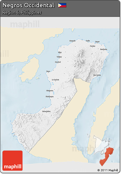 Classic Style 3D Map of Negros Occidental, single color outside