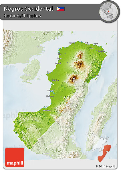 Physical 3D Map of Negros Occidental, lighten