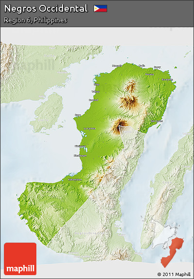 Physical 3D Map of Negros Occidental, lighten