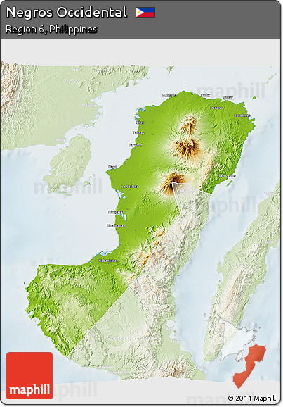 Physical 3D Map of Negros Occidental, lighten