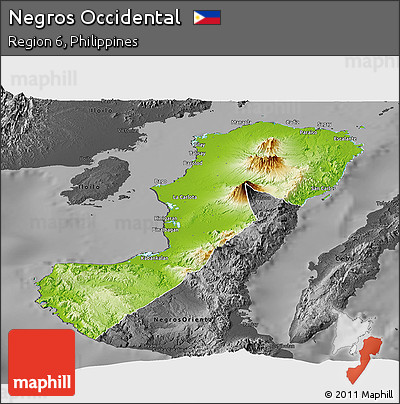 Physical Panoramic Map of Negros Occidental, darken, desaturated
