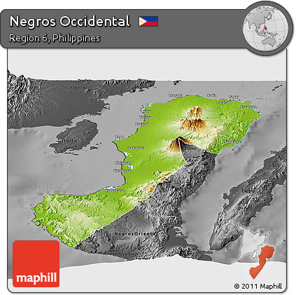 Physical Panoramic Map of Negros Occidental, darken, desaturated