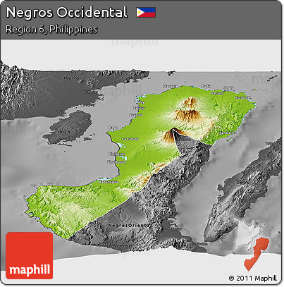 Physical Panoramic Map of Negros Occidental, darken, desaturated