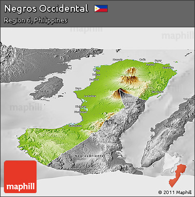 Physical Panoramic Map of Negros Occidental, desaturated