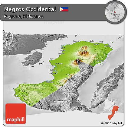 Physical Panoramic Map of Negros Occidental, desaturated