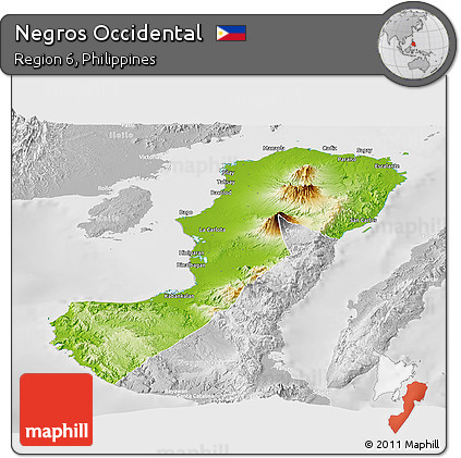 Physical Panoramic Map of Negros Occidental, lighten, desaturated