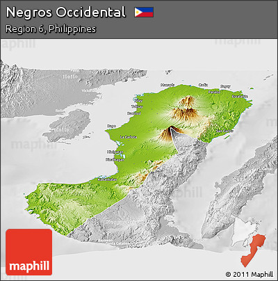 Physical Panoramic Map of Negros Occidental, lighten, desaturated