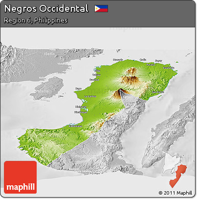 Physical Panoramic Map of Negros Occidental, lighten, desaturated