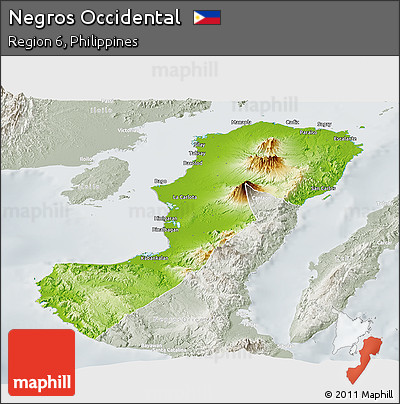 Physical Panoramic Map of Negros Occidental, lighten, semi-desaturated