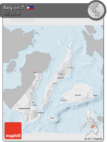 Gray 3D Map of Region 7, single color outside