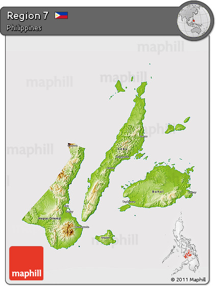 Physical 3D Map of Region 7, cropped outside