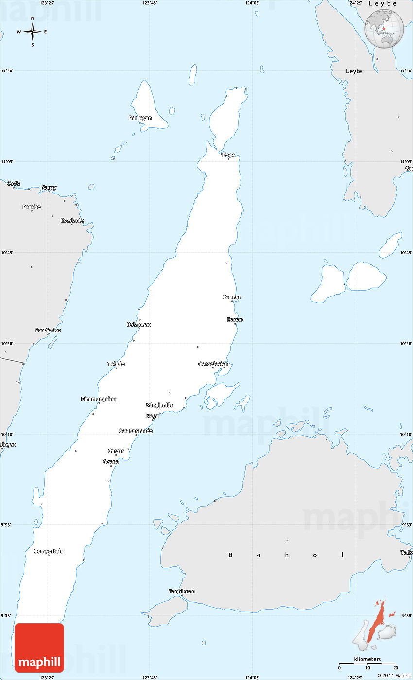 Silver Style Simple Map of Cebu