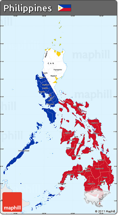 Flag Simple Map of Philippines, single color outside, borders and labels, flag aligned to the middle