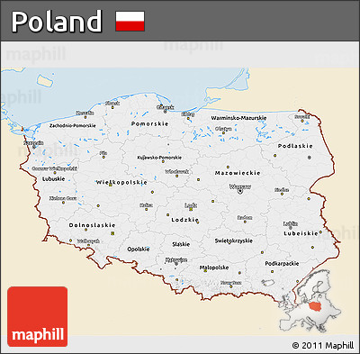 Classic Style 3D Map of Poland, single color outside
