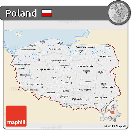 Classic Style 3D Map of Poland, single color outside